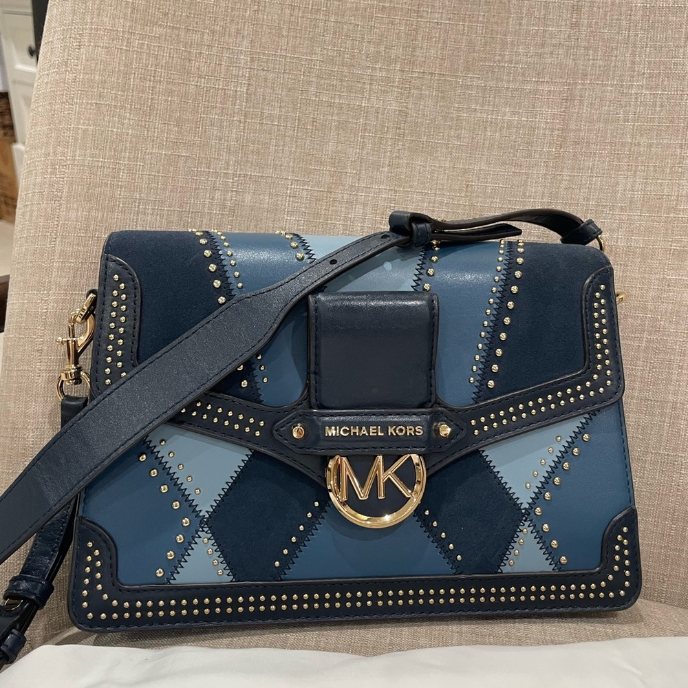 Michael Kors Navy and Light Blue Studded Crossbody Bag